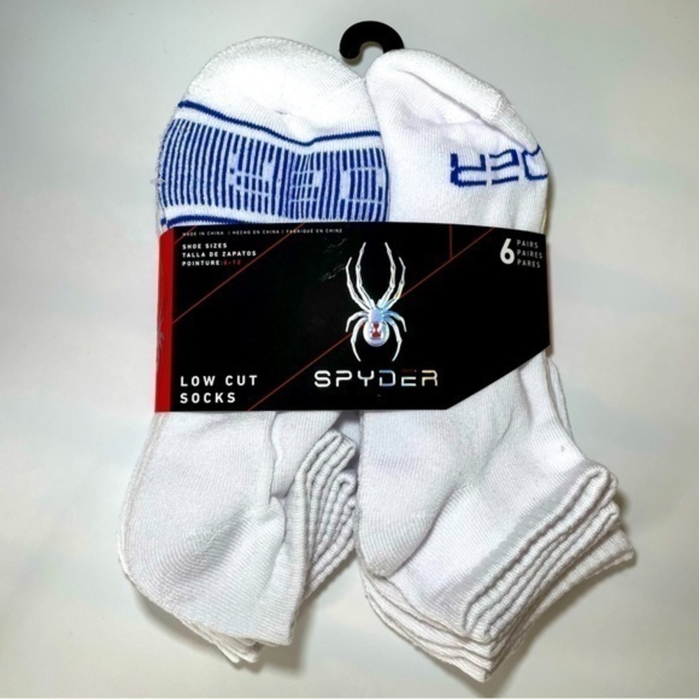 Spyder men’s low cut socks 6 pairs size 6-12 white blue gray yellow